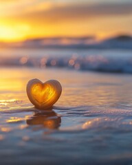 Fototapeta premium Heart-shaped Shell on Beach at Sunset, Emotional Symbolism | Photography Art, Emotional Symbolism | Pho