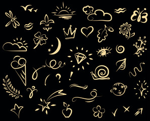 Doodle illustration. Abstract childish doodles. Vector graphic elements.