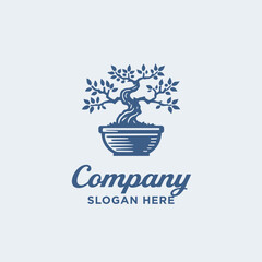 Classic Bonsai Tree On Pot Logo Design