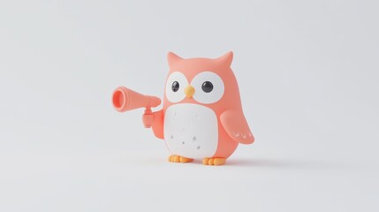 Fototapeta premium A small orange owl is holding a telescope