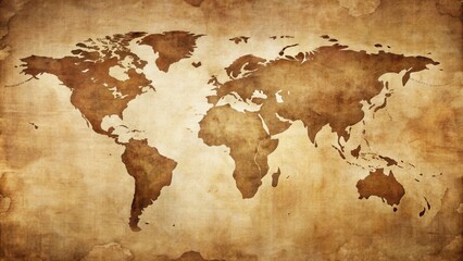 Antique World Map on Aged Parchment Background for Global Concepts