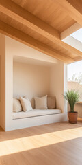 Fototapeta premium Cozy indoor seating area with natural light and minimalist design in a modern home