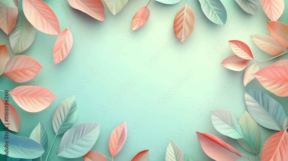 Poster Vibrant Leaf Clusters on Neutral Gradient 3D Backdrop for Seamless Text Placement