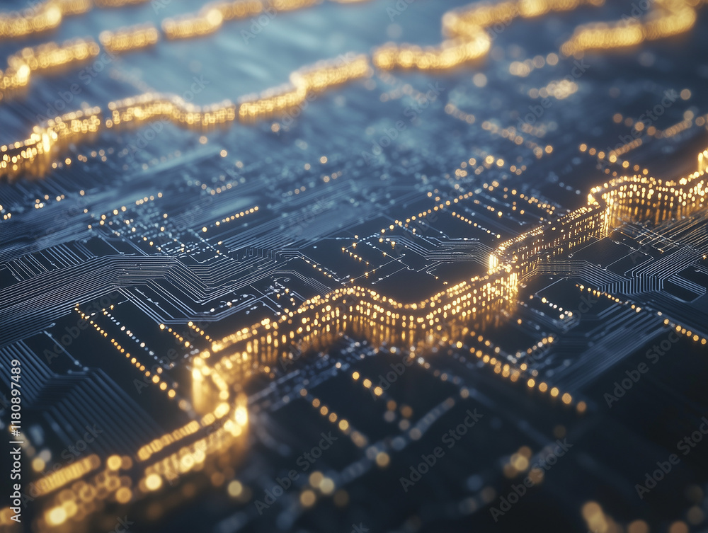 Poster futuristic circuit board or blockchain network serves as a captivating illustration, embodying essen
