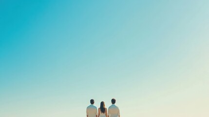 Couple, child, beach, sunset, holding hands, ocean, sky, family, summer, vacation