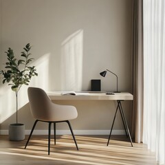 Minimalist home office desk sunlight interior design