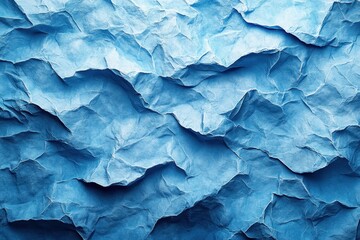 Obraz premium Crumpled blue paper texture with organic patterns and waves in a calming shade of blue