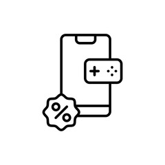 Mobile game sale outline icons, minimalist vector illustration ,simple transparent graphic element .Isolated on white background