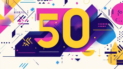 Colorful 50th anniversary design, geometric background, celebration, digital art, website banner