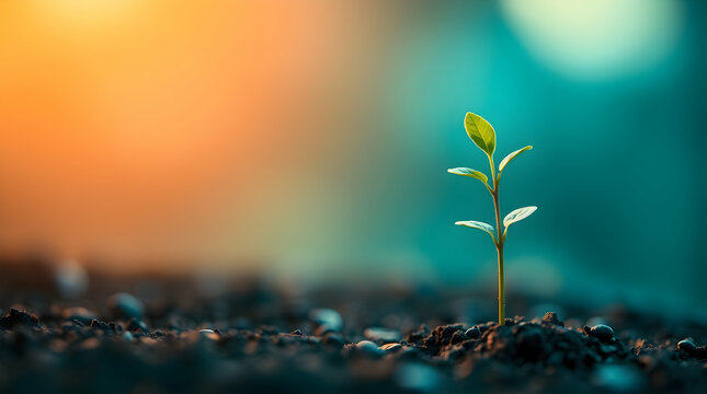 plant growing in morning light. eco concept earth day