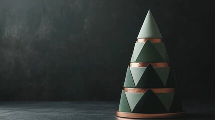Abstract green geometric Christmas tree on dark background