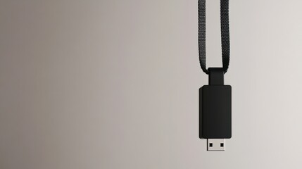 Black USB drive lanyard mockup, neutral background, corporate event