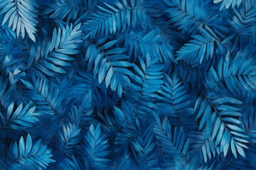 Blue tropical leaves background texture.