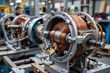 Obraz premium Industrial Copper Wire Coils Close up Precision Engineered Electric Motor Components