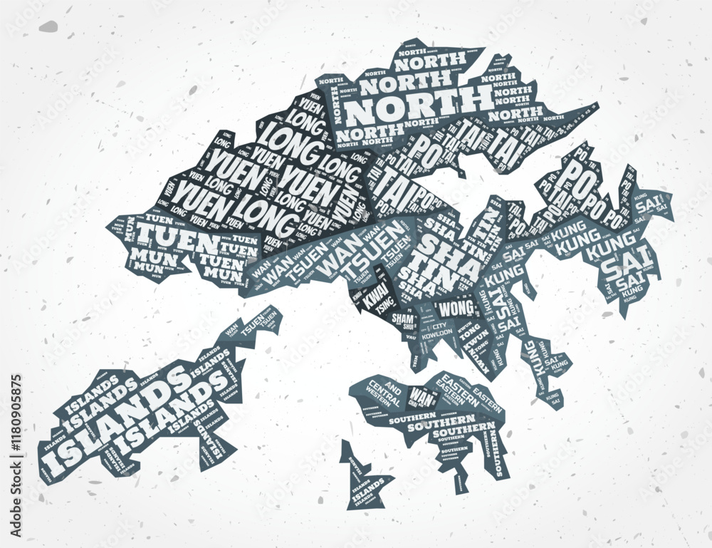 Poster hong kong regions word clouds. country shape on textured background. hong kong design in typographic
