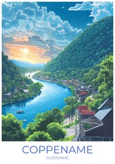 Coppename Suriname Travel Poster Flat Illustration Print Decor Gift Canvas Wall Art Gift