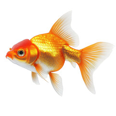 a vibrant. digitally rendered goldfish with striking orange and white scales. gracefully swimming against a plain white background  delicate fins and intricate details of the fish. making it an appeal