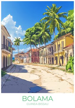 Bolama Guinea-bissau Travel Poster Flat Illustration Print Decor Gift Canvas Wall Art Gift