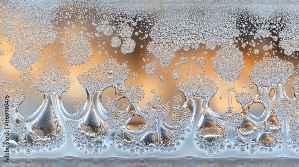 Poster a close-up view of bubbles and foam in a liquid, showcasing texture and transparency.