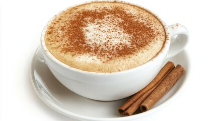 Coffee cup clip art showing a cup of cappuccino with choco granule at the top, isolated on a white background