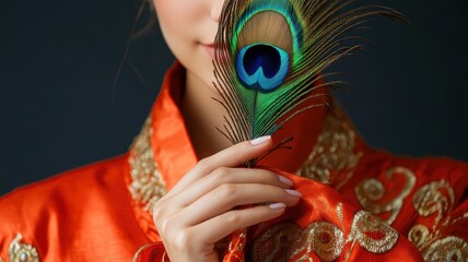 Vibrant peacock feather showcasing iridescent hues and intricate patterns in stunning detail.
