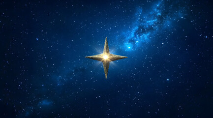 Naklejka premium Bright shining Star of Bethlehem on dark blue starry night sky. Star of Jesus, Christmas Star. Nativity of Jesus Christ, birth of Jesus, Christmas Eve. Christian religion concept