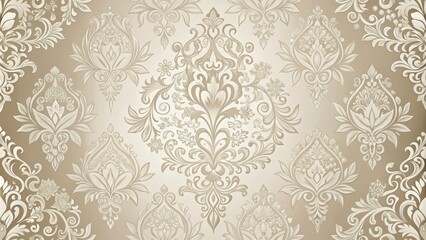 Elegant Damask Pattern  Beige and White Floral Design for Textile and Wallpaper