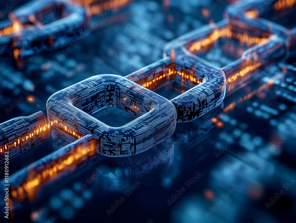 Poster futuristic circuit board or blockchain network serves as a captivating illustration, embodying essen