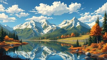 Majestic Mountain Lake Reflecting Autumn Colors