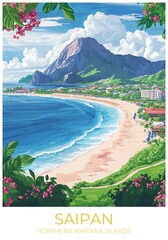 Saipan Northern mariana islands Travel Poster Flat Illustration Print Decor Gift Canvas Wall Art Gift