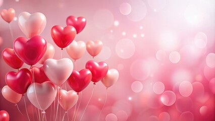 Romantic Pink and Red Heart Balloons Ascending in a Festive, Dreamy Atmosphere