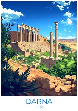 Darna Libya Travel Poster Flat Illustration Print Decor Gift Canvas Wall Art Gift