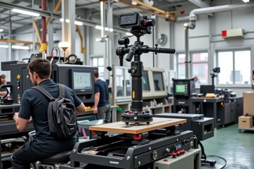 Professional Filmmaking Equipment on a Robotic Stabilizer in Industrial Setting