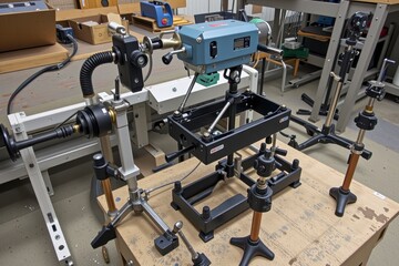 Obraz premium Precision Engineering Equipment Setup Close up View of Laboratory Calibration Instruments