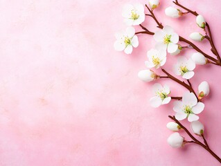 Fototapeta premium Delicate White Floral Branches on Soft Pink Background for Spring and Wedding Decor