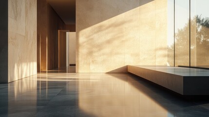 Obraz premium Sunlit modern hallway, building interior, tranquil, daytime