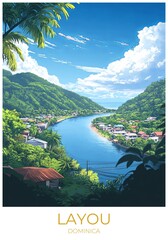 Layou Dominica Travel Poster Flat Illustration Print Decor Gift Canvas Wall Art Gift