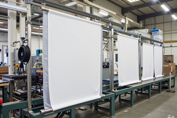 Industrial Fabric Rollers in Manufacturing Facility Textile Production Line White Fabric