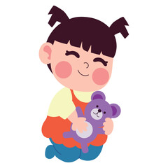 baby playing with teddy bear