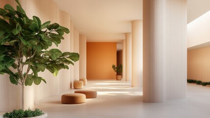 Fototapeta premium A 3D rendering of a futuristic cityscape with vibrant colors and towering skyscrapers under a twilight sky.