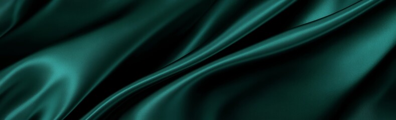 Fototapeta premium Teal silk fabric with smooth, elegant folds and curves.