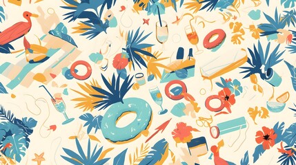 A summer vacation pattern illustration, evoking the warmth and fun of beach getaways