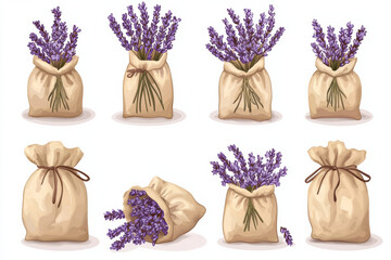 Naklejka premium Hand drawn illustration of lavender in bags, showcasing beauty and charm