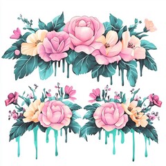 Obraz premium Vibrant Digital Painting: Delicate Pastel Roses Dripping Colorfully. AI Generated