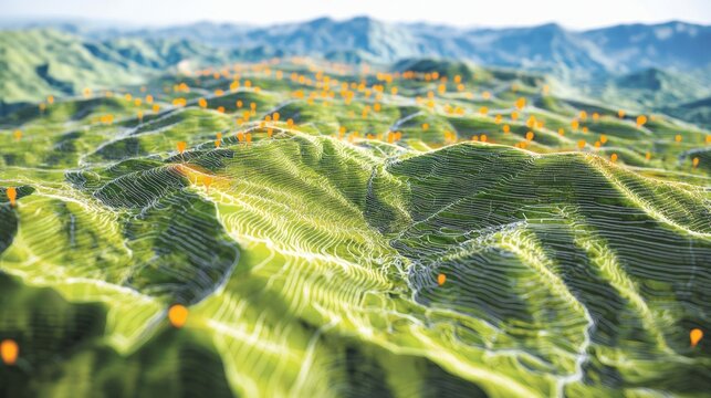 3D Topographic Map of Rolling Hills:  A Vivid Visualization of Terrain