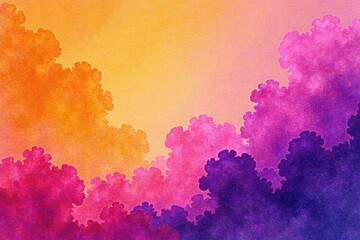 Fototapeta premium Vibrant orange and purple watercolor sky, abstract texture , hue, sunset, ink