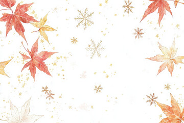 Autumn leaves and snowflakes create serene seasonal background