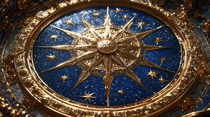 Obraz premium Cosmic Celestial Mandala: A Dazzling Display of Gold and Blue Ornate Design, Symbolizing Divinity and Sacred Geometry