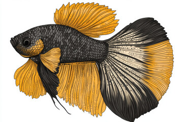 detailed illustration of Betta fish with vibrant fins and scales