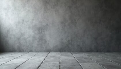 Fototapeta premium A textured stone floor with a cloudy gray wall for dramatic product photography.